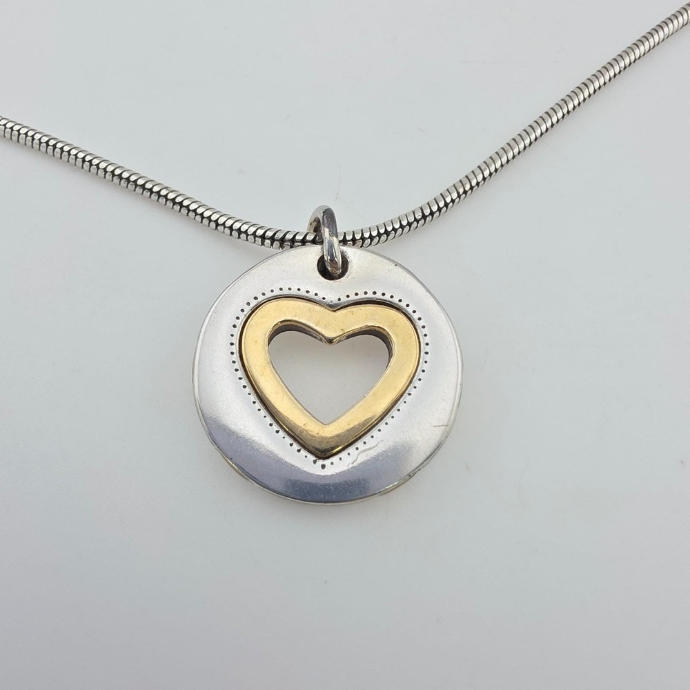 BRIGHTON Open Heart Necklace Reversible Two-Tone Silver & Gold Plate 18"